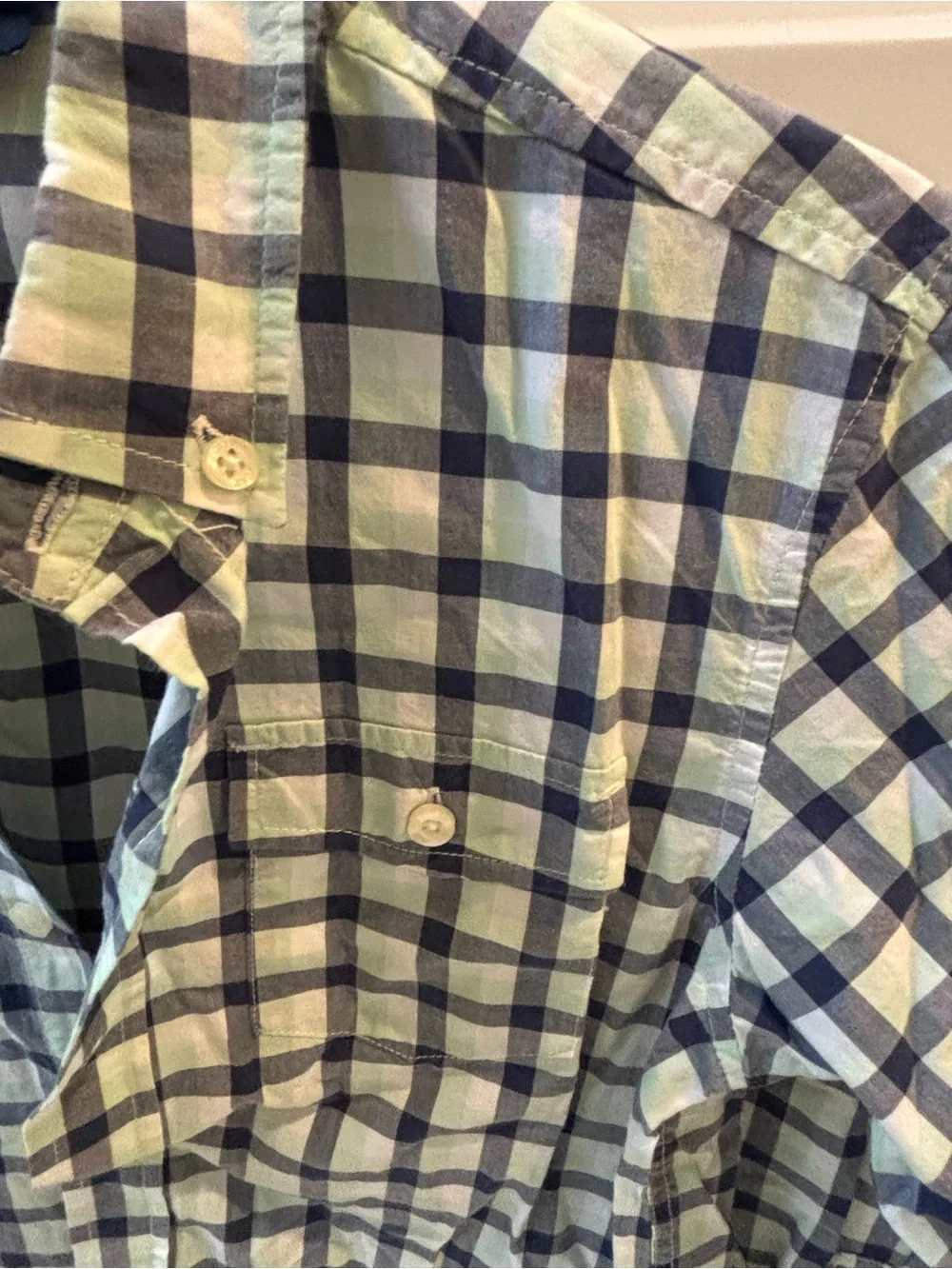 GAP Kid’s Navy and White and lime green Plaid Button-Down Shirt